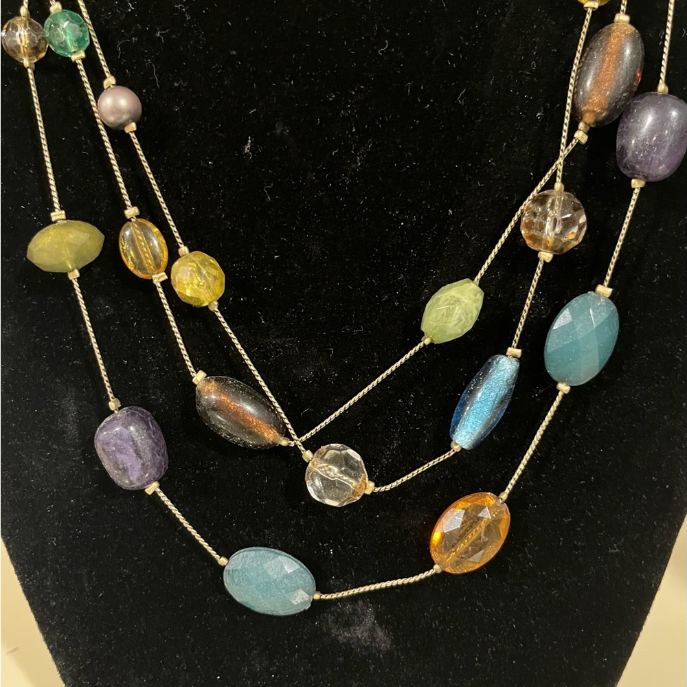 Multi strand, multi colored, bead/stone necklace